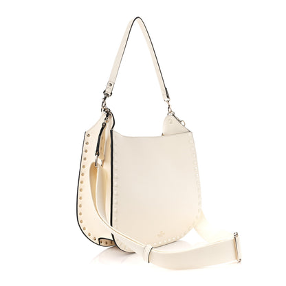 Valentino Garavani Grainy Calfskin Rockstud Flip-Lock Hobo Bag Ivory 3 of 10