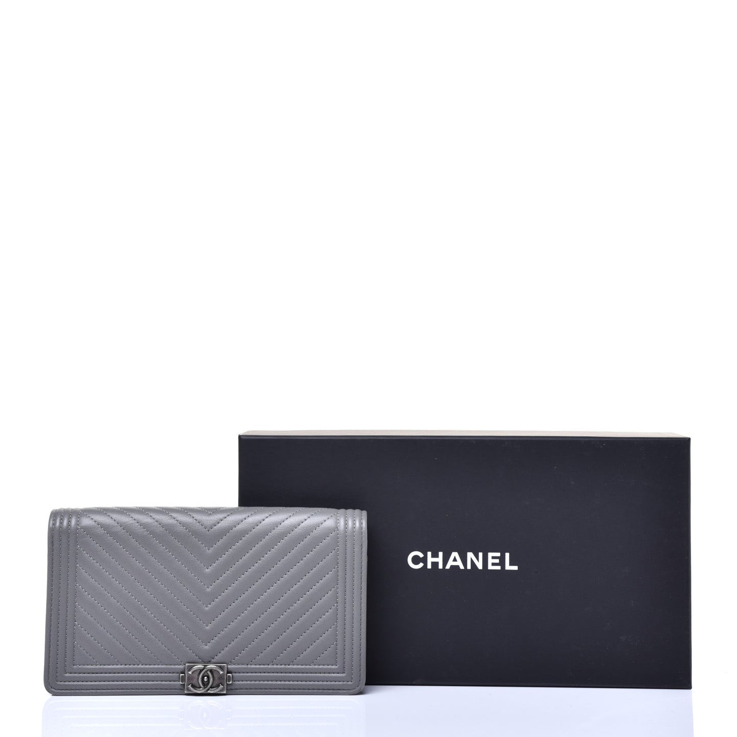 Calfskin Chevron Quilted Boy Yen Wallet Grey