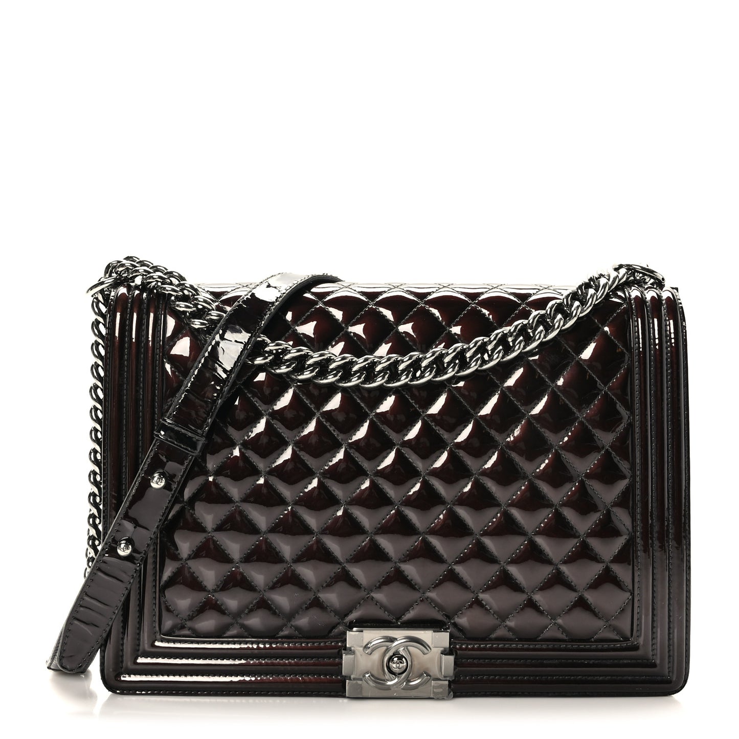 Patent Quilted Large Boy Flap Black