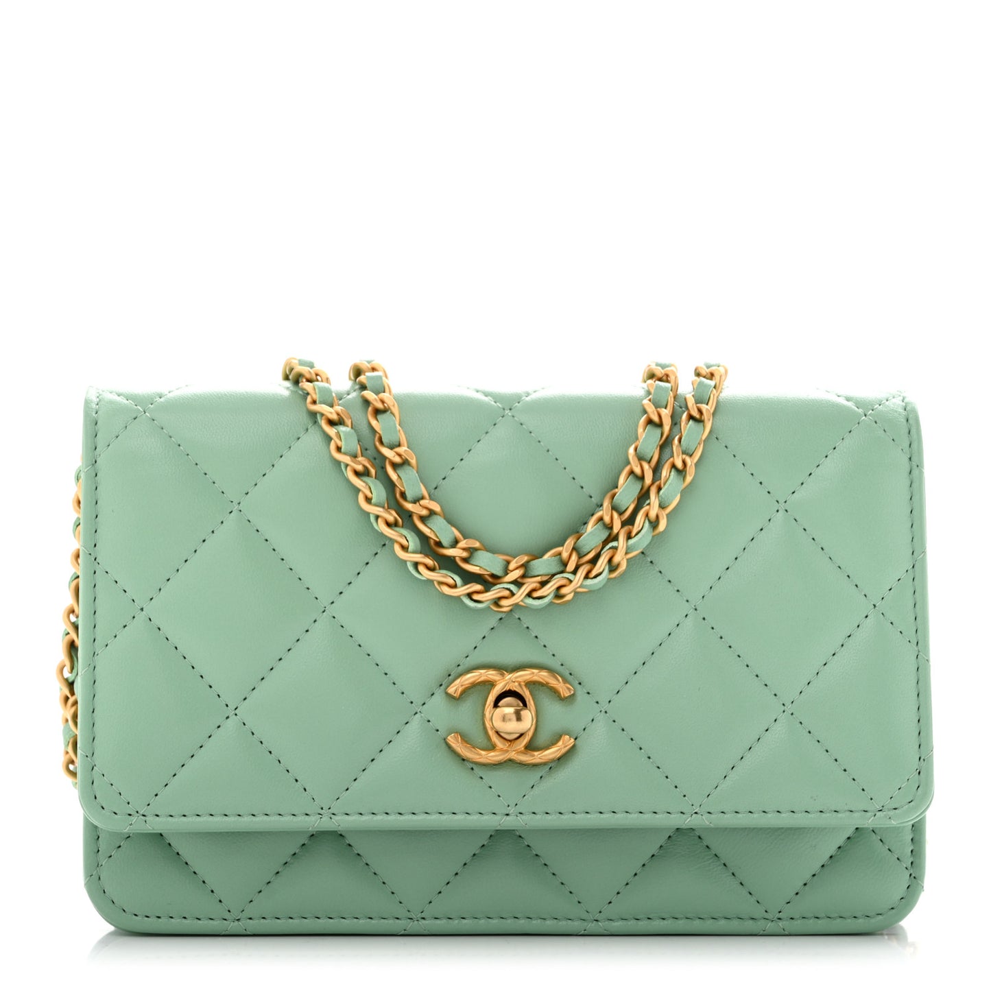 Lambskin Quilted Logo WOC Wallet On Chain Green