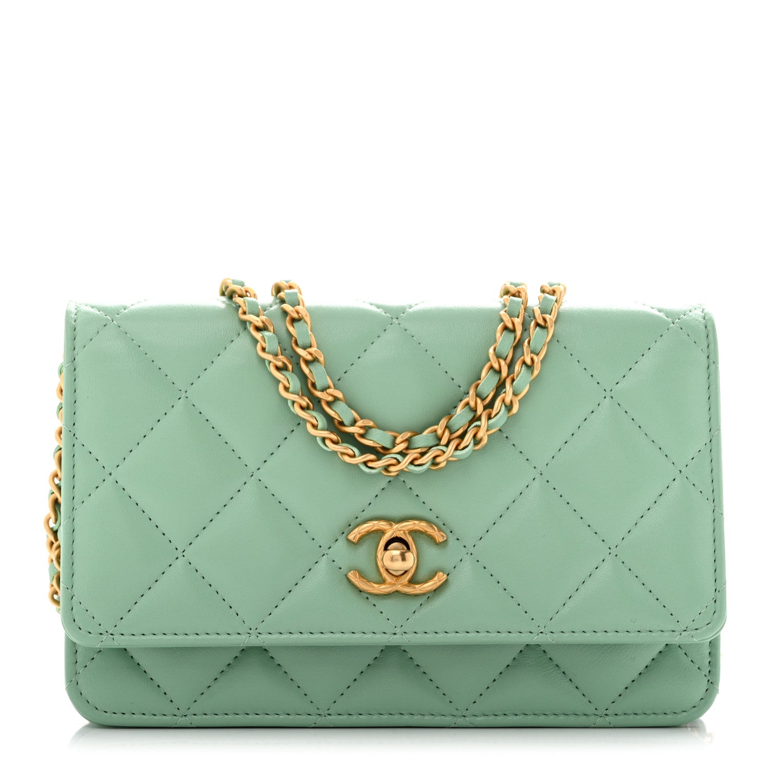 Chanel Lambskin Quilted Logo WOC Wallet On Chain Green 1 of 11