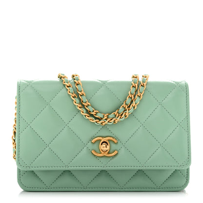 Chanel Lambskin Quilted Logo WOC Wallet On Chain Green 1 of 11