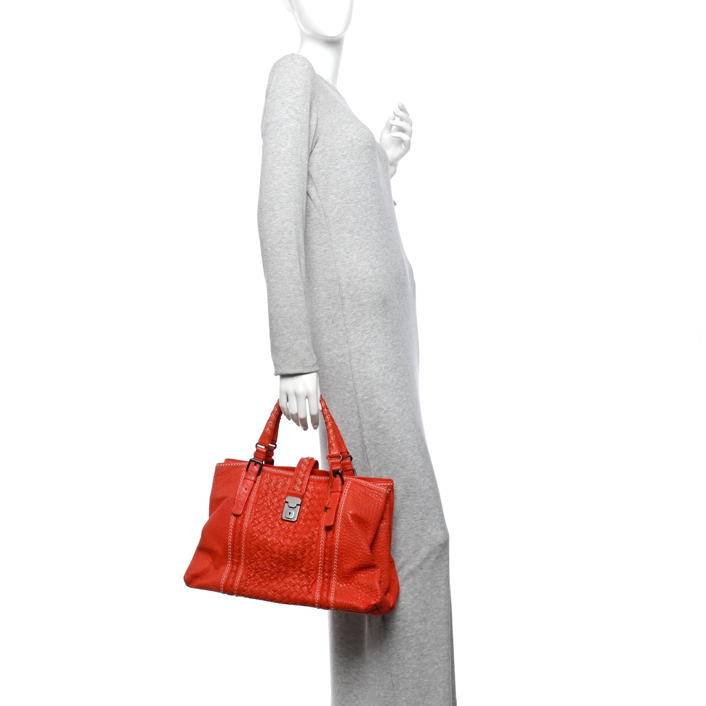 Pebbled Lambskin Intrecciato Stitched Medium Roma Tote Vesuvio
