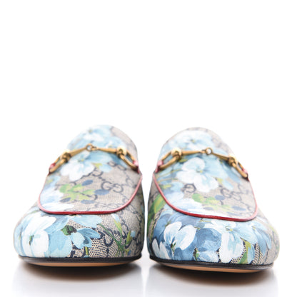 Gucci GG Supreme Monogram Blooms Womens Princetown Slippers 38 Beige Blue Navy Hibiscus Red 2 of 9