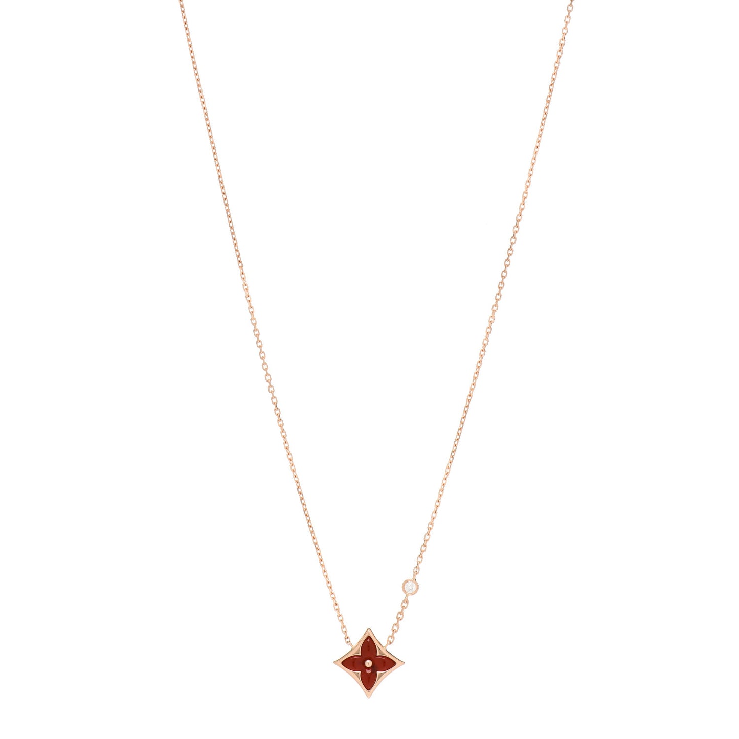 18K Pink Gold Diamond Carnelian Color Blossom BB Star Pendant Necklace