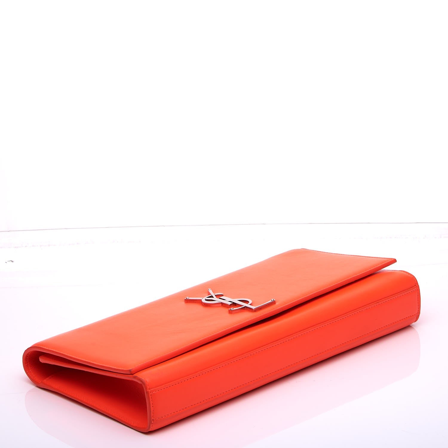 Saint Laurent Calfskin Classic Monogram Clutch Neon Orange 5 of 9
