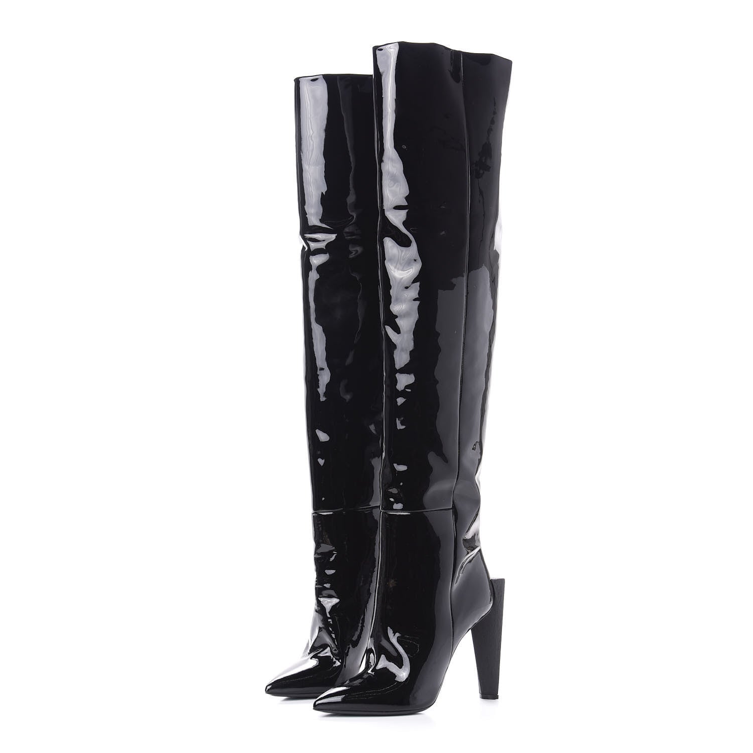 Saint Laurent Patent Over The Knee Boots 38 Black 3 of 7
