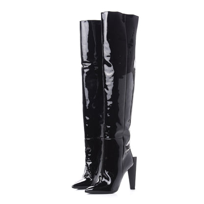 Saint Laurent Patent Over The Knee Boots 38 Black 3 of 7