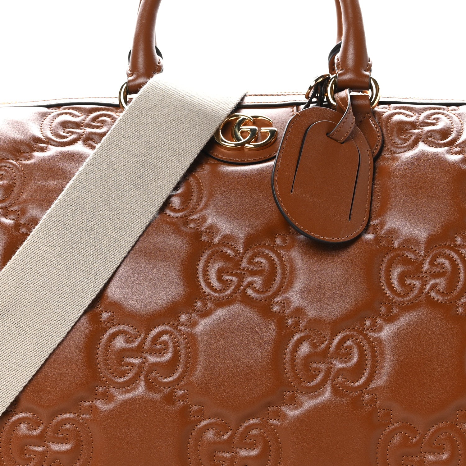 Gucci Calfskin GG Matelasse Medium Duffle Bag Peanut Brown 7 of 11