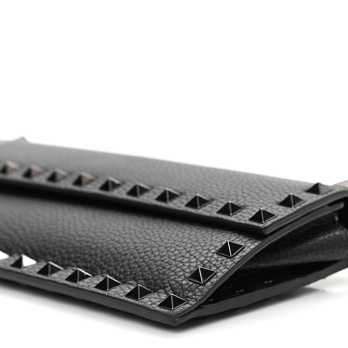 Grained Calfskin Rockstud Flap Wallet On Chain Black