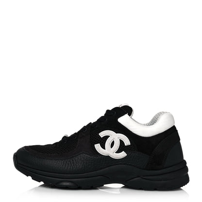 Chanel Mesh Suede Grained Calfskin Womens CC Sneakers 39 Black White 1 of 7