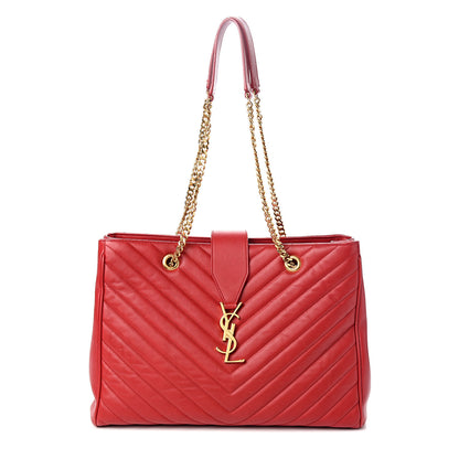 Saint Laurent Smooth Calfskin Matelasse Chevron Monogram Shopping Bag Red 1 of 15