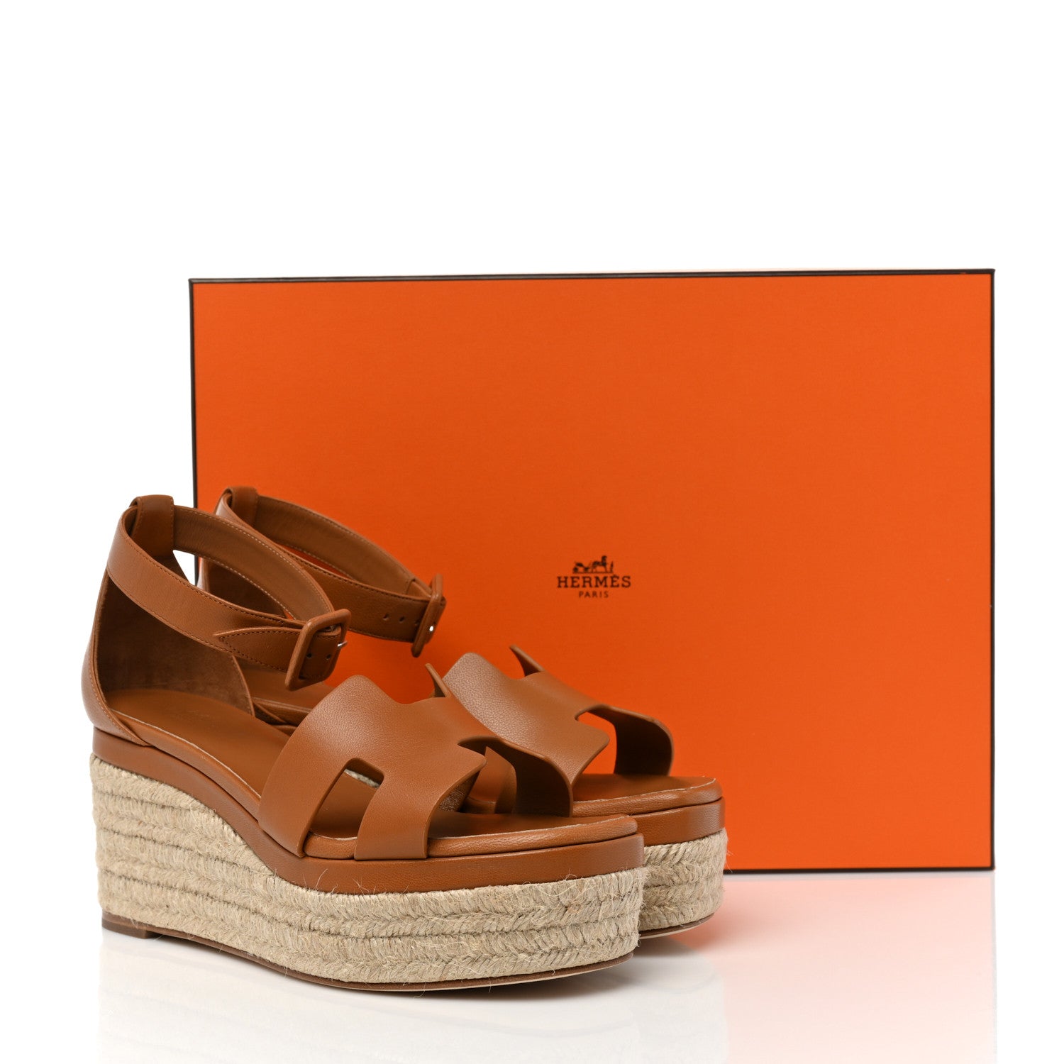 Hermes Goatskin Elda Espadrille Wedge Sandals 37 Natural 9 of 9