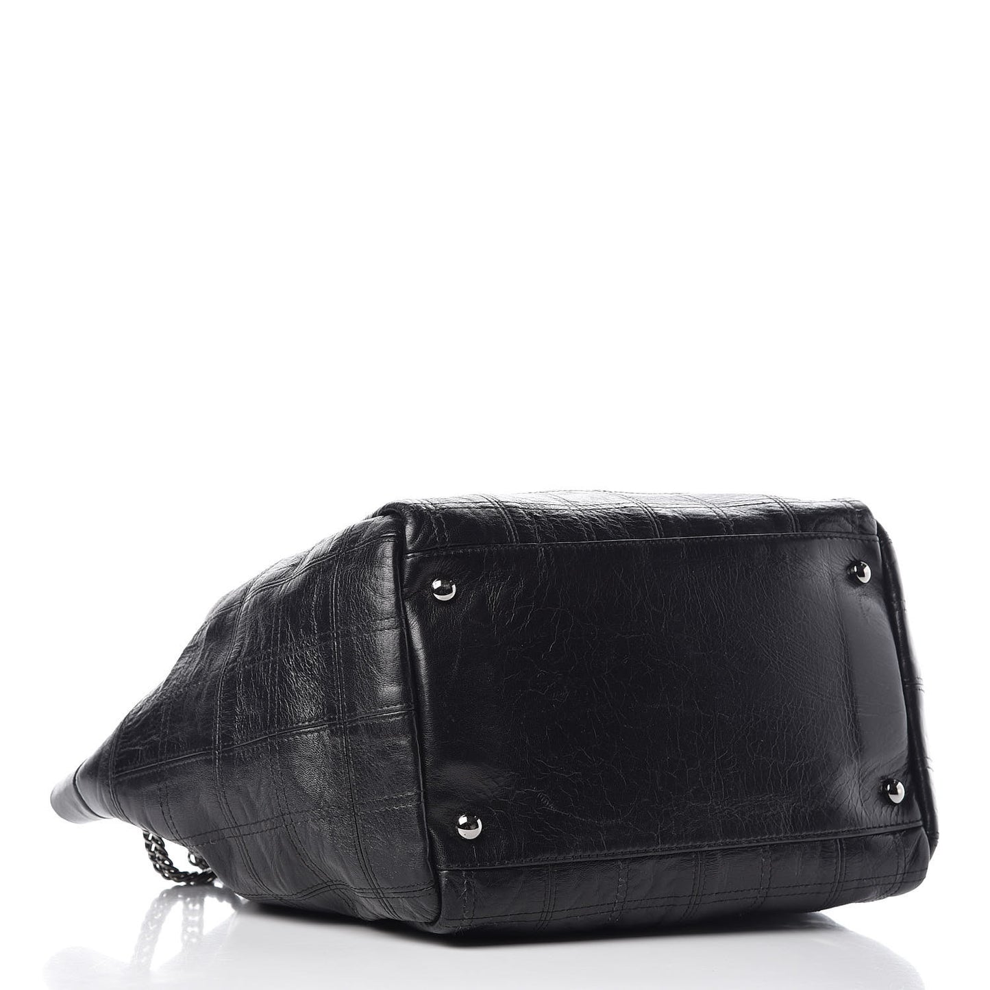 Lambskin Square Stitched Lax Accordion Shoulder Bag Black