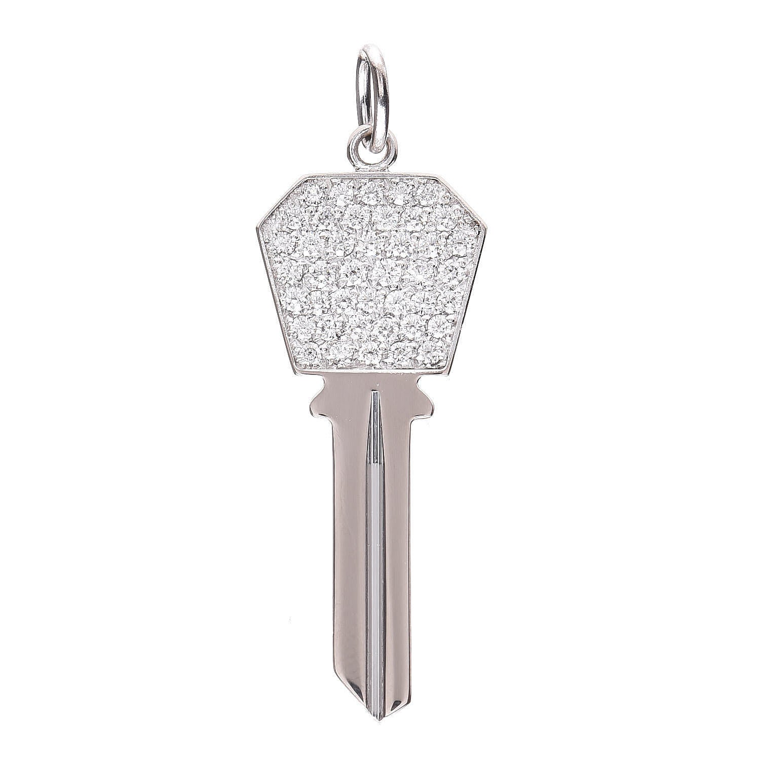 Tiffany 18K White Gold Diamond Small Modern Keys Hexagon Key Pendant 1 of 5