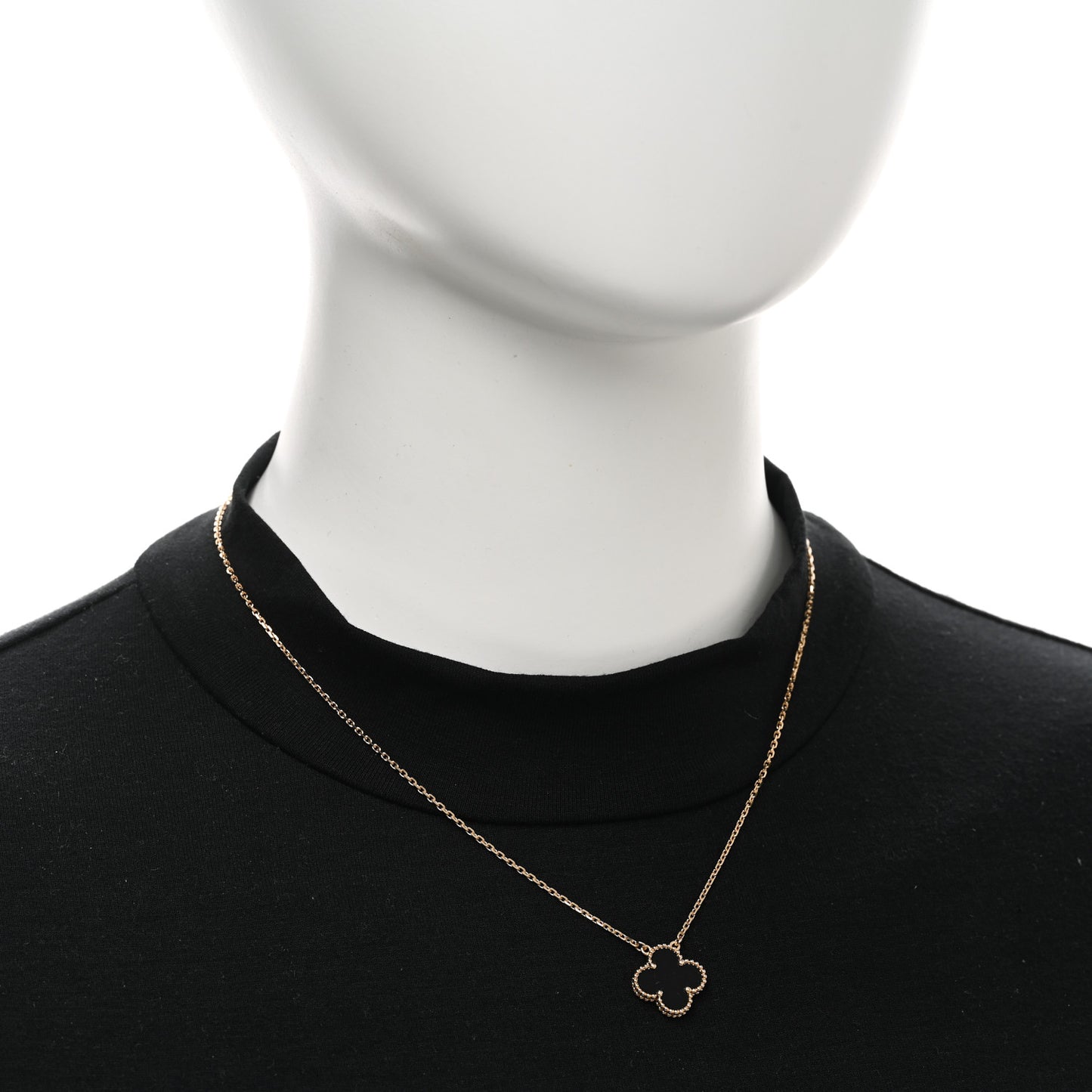18K Yellow Gold Black Onyx Vintage Alhambra Pendant Necklace