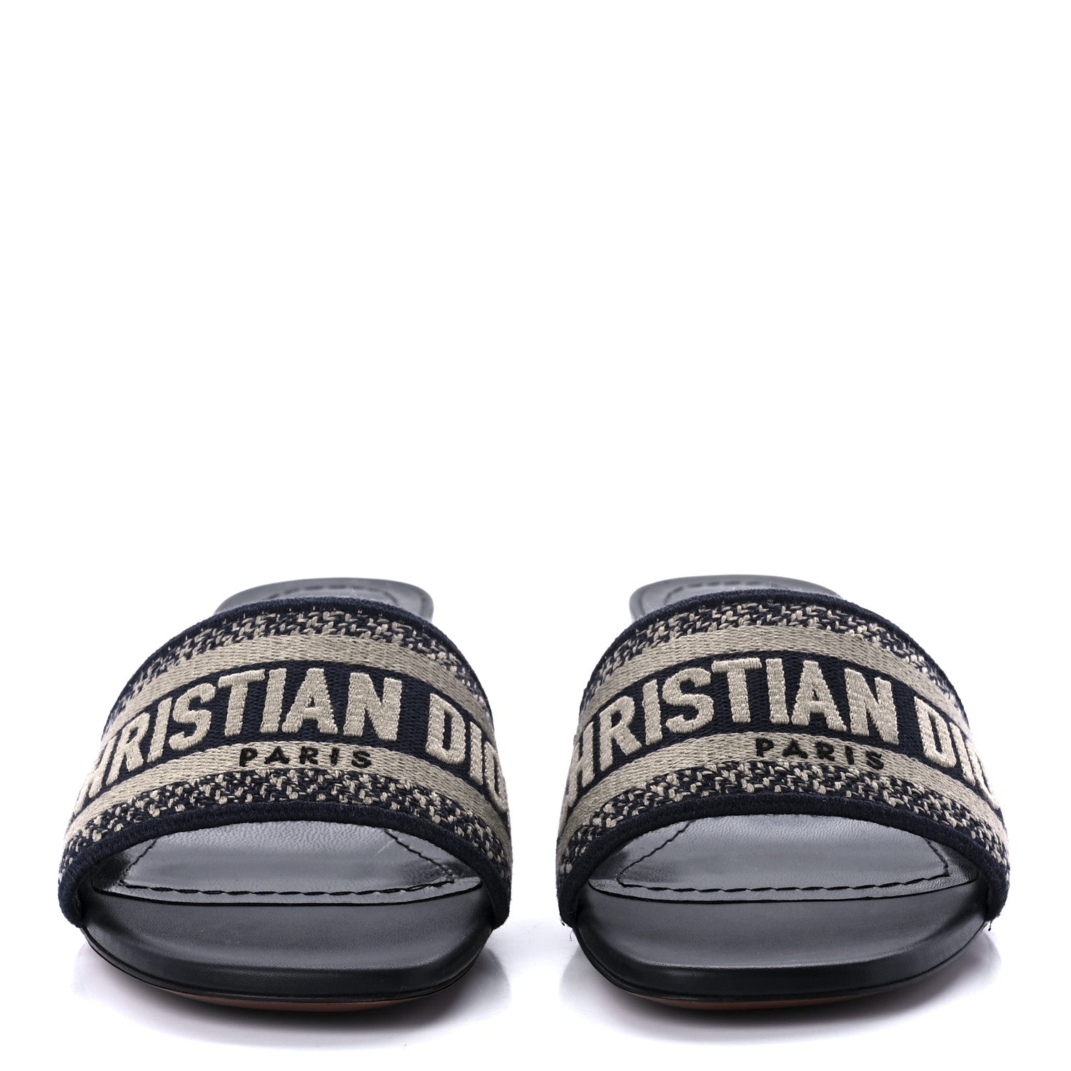 Christian Dior Cotton Embroidered Dway 40mm Slide Sandals 35.5 Deep Blue 2 of 8