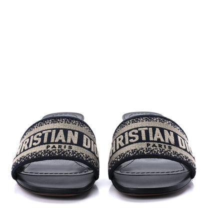Christian Dior Cotton Embroidered Dway 40mm Slide Sandals 35.5 Deep Blue 2 of 8