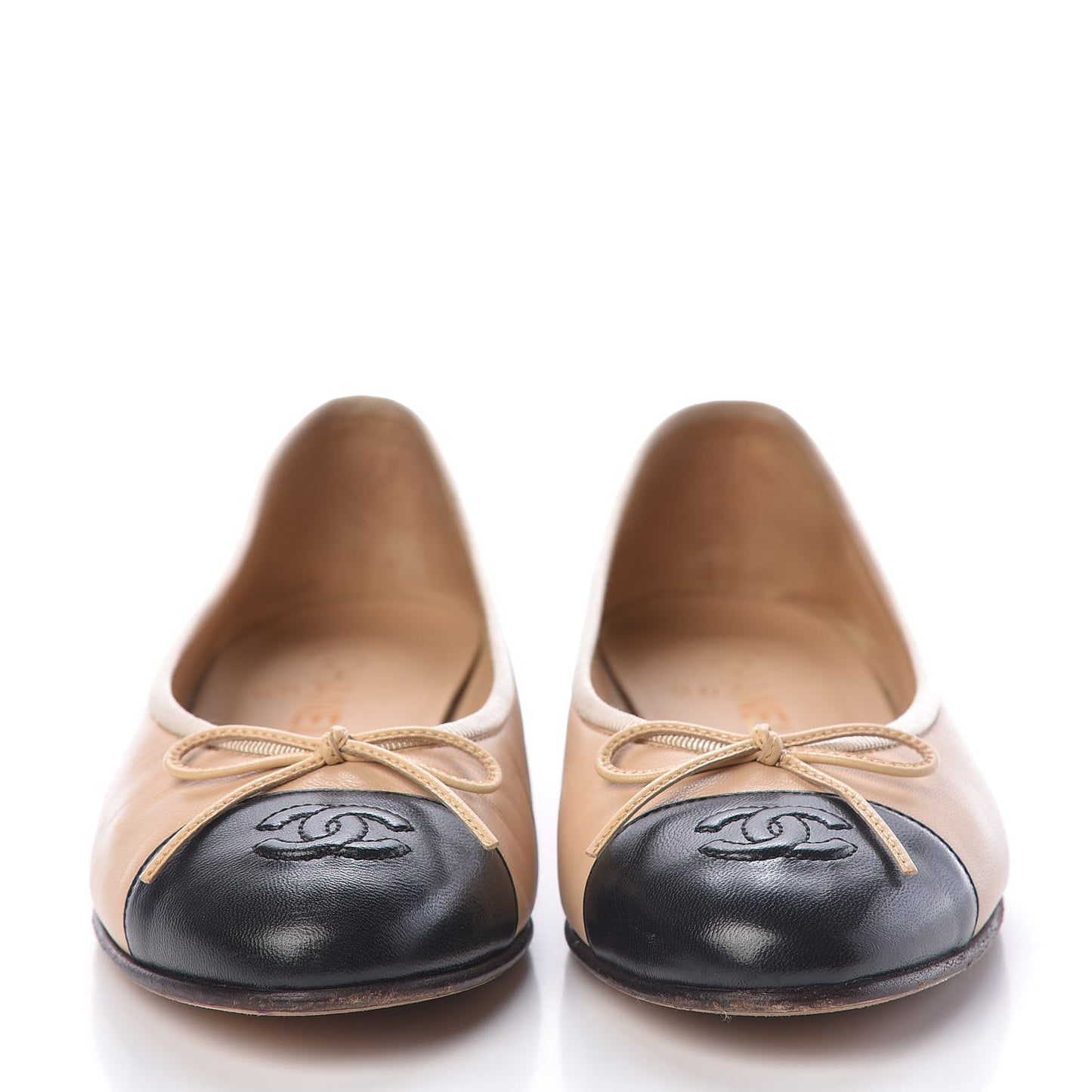 Lambskin CC Cap Toe Ballerina Flats 37.5 Beige Black