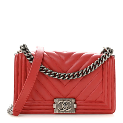Chanel Calfskin Chevron Quilted Medium Boy Flap Red 1 of 12