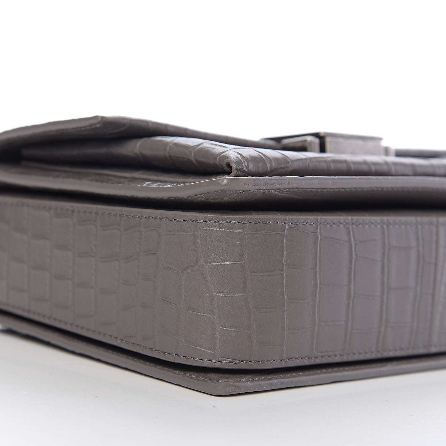 Calfskin Crocodile Embossed Medium Bellechasse Satchel Grey