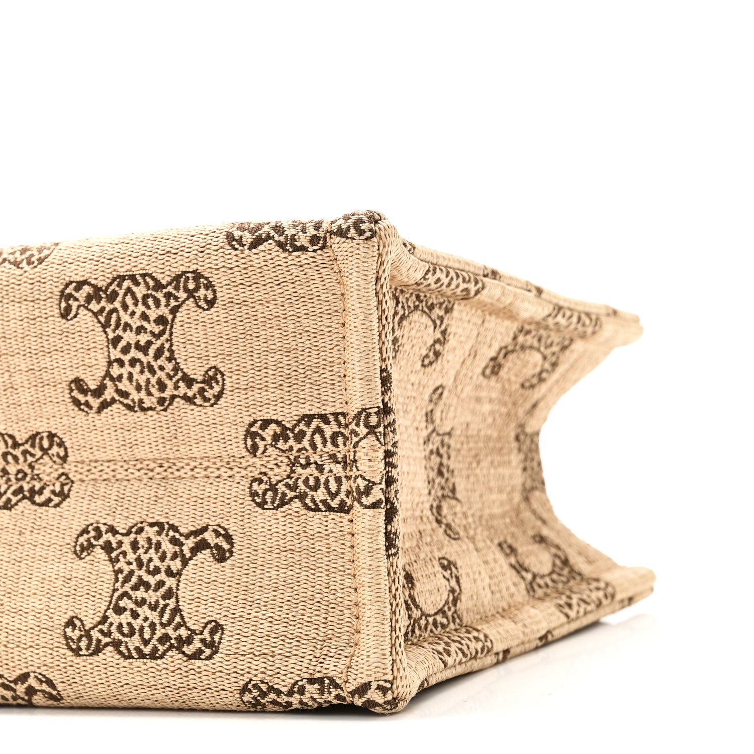 Celine Raffia Effect Calfskin Triomphe Jacquard Small Cabas Natural Tan 9 of 9