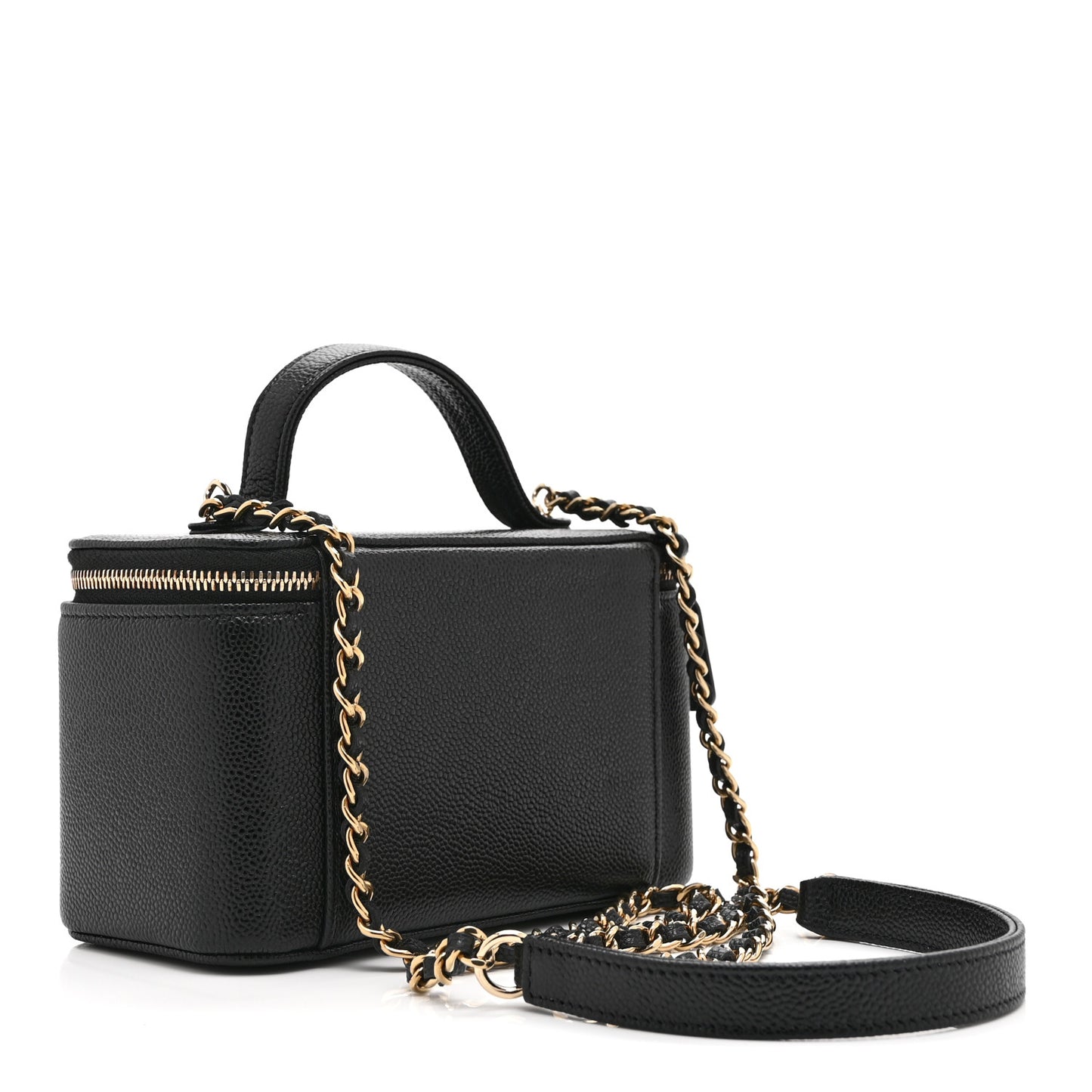 Caviar Quilted Top Handle Pocket Vanity Case Black