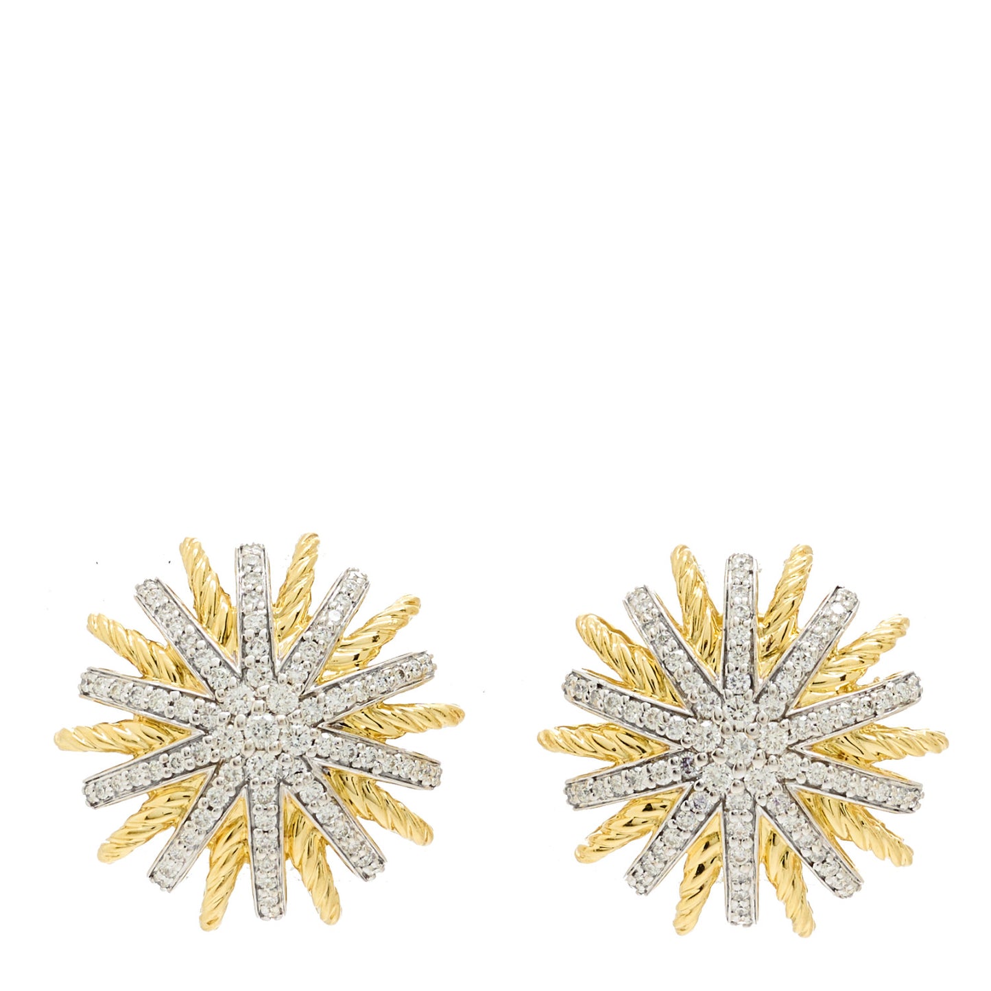 18K Yellow Gold Diamond 18mm Starburst Earrings