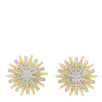 David Yurman 18K Yellow Gold Diamond 18mm Starburst Earrings 1 of 4