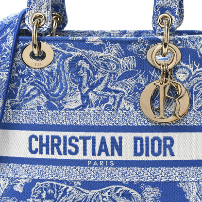 Christian Dior Canvas Toile De Jouy Reverse Embroidered Medium Lady D-Lite Fluorescent Blue 8 of 10