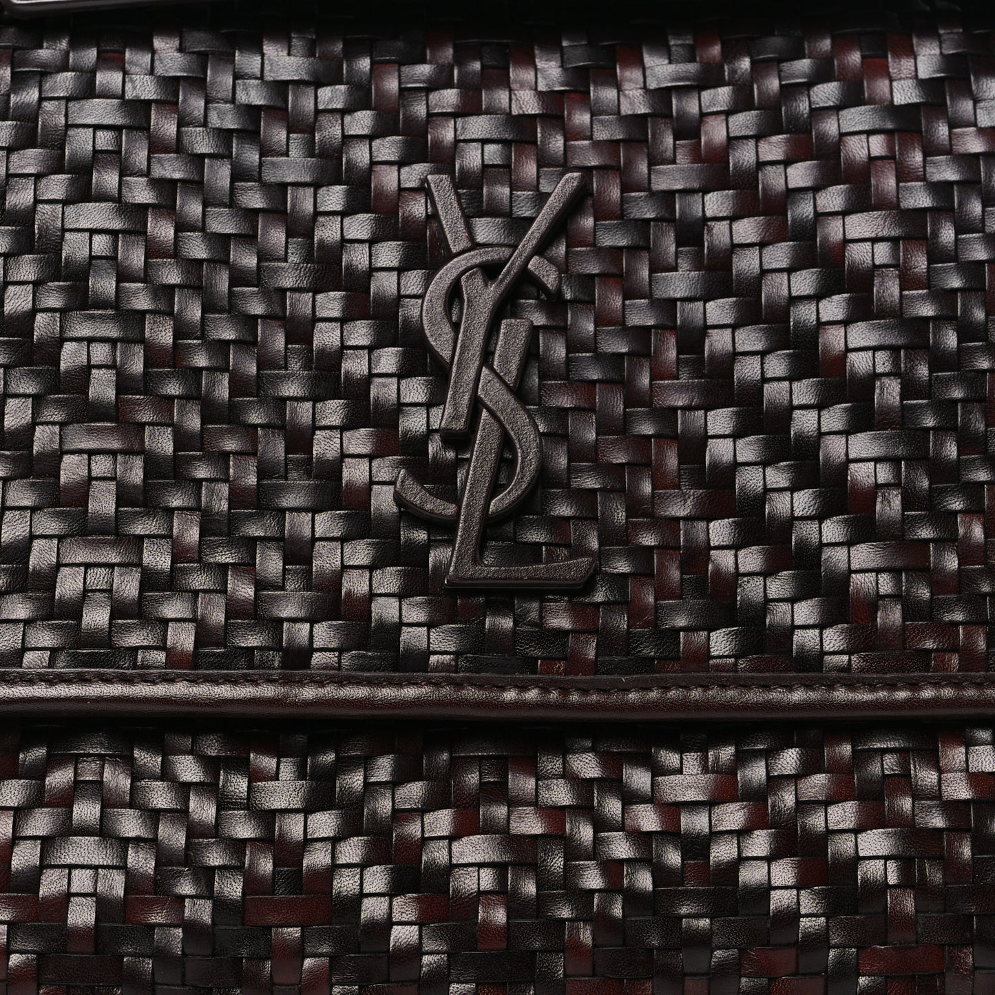Calfskin Woven Monogram Medium Niki Chain Satchel Burnt Brown