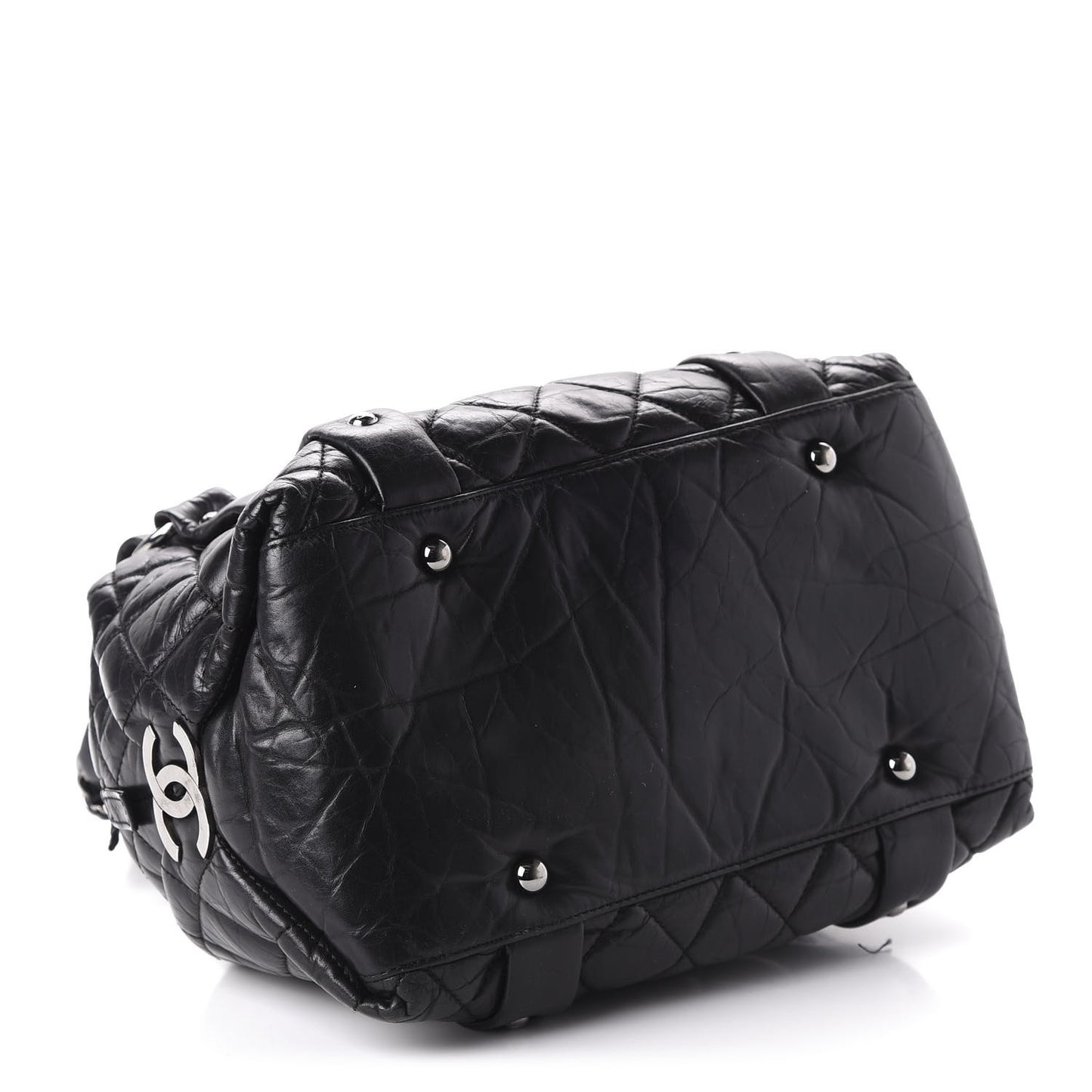 Distressed Lambskin Small Lady Braid Tote Black