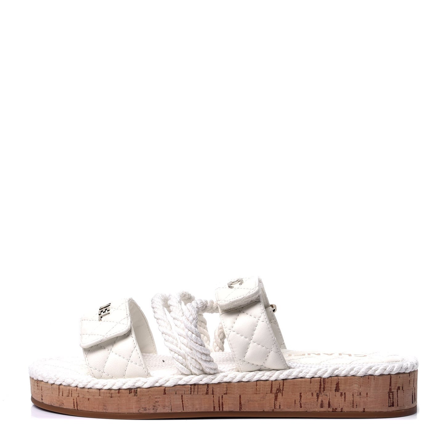 Cord Lambskin Quilted Logo Mules Ivory