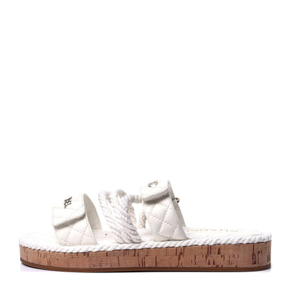Chanel Cord Lambskin Quilted Logo Mules Ivory 1 of 6