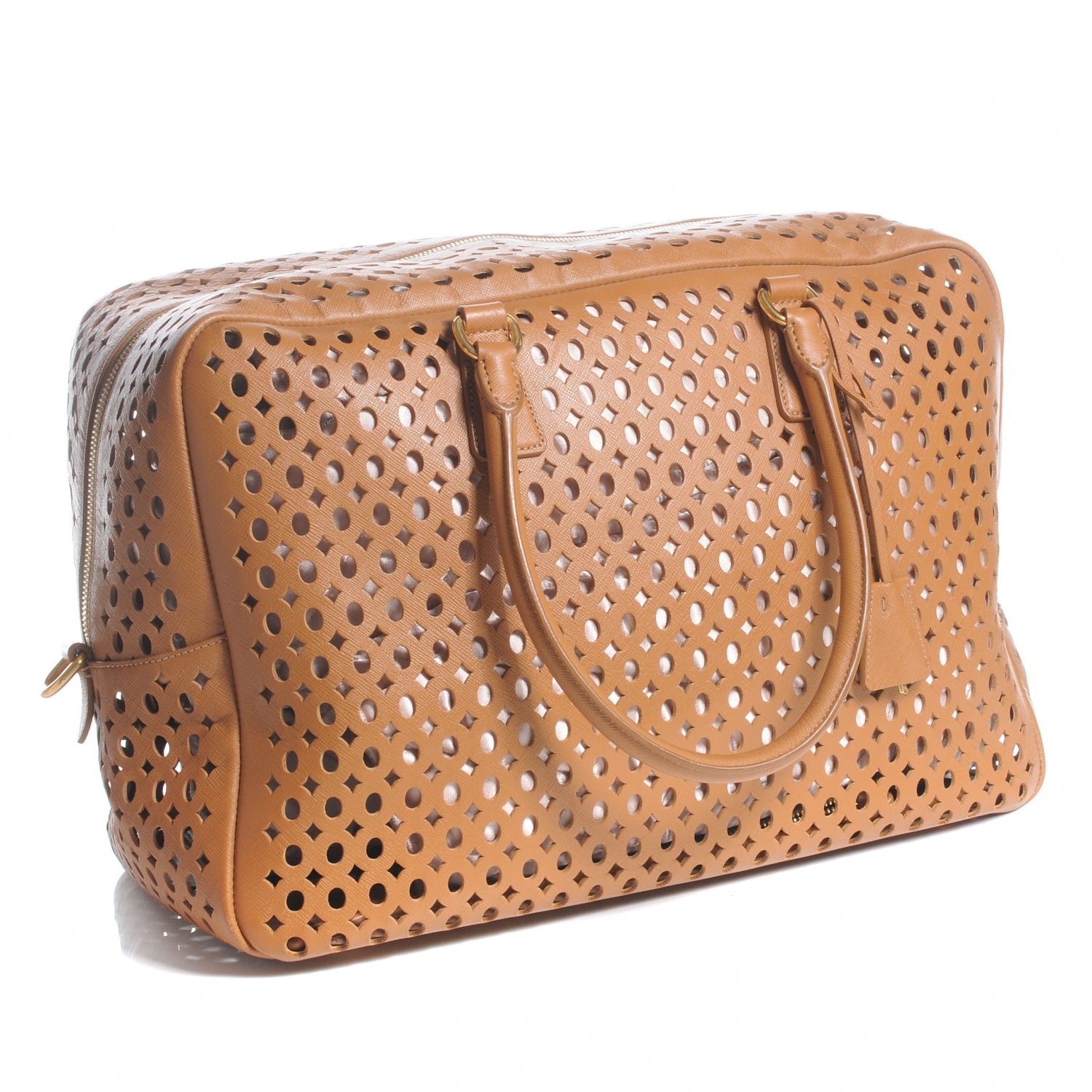 Prada Saffiano Perforated Bowler Caramel 3 of 8