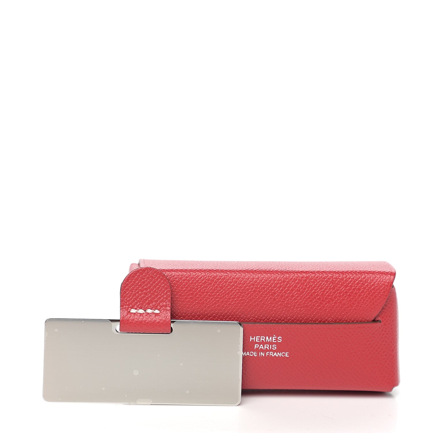 Hermes Grained Madame Calfskin Lipstick Case with Mirror Rouge Piment 2 of 8