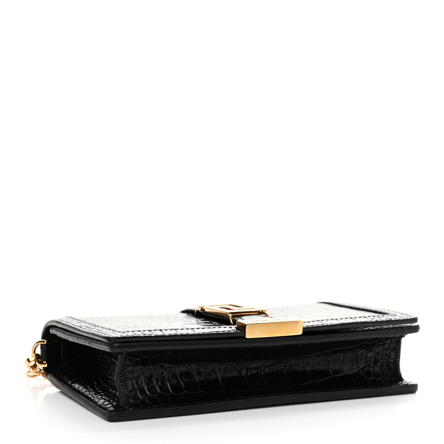 Crocodile Embossed Calfskin Greca Goddess Wallet On Chain Black