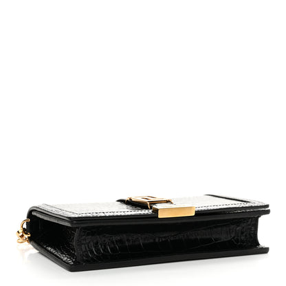 Versace Crocodile Embossed Calfskin Greca Goddess Wallet On Chain Black 4 of 10