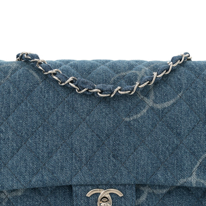 Chanel Denim Quilted CC Print Jumbo Single Flap Blue 8 of 11