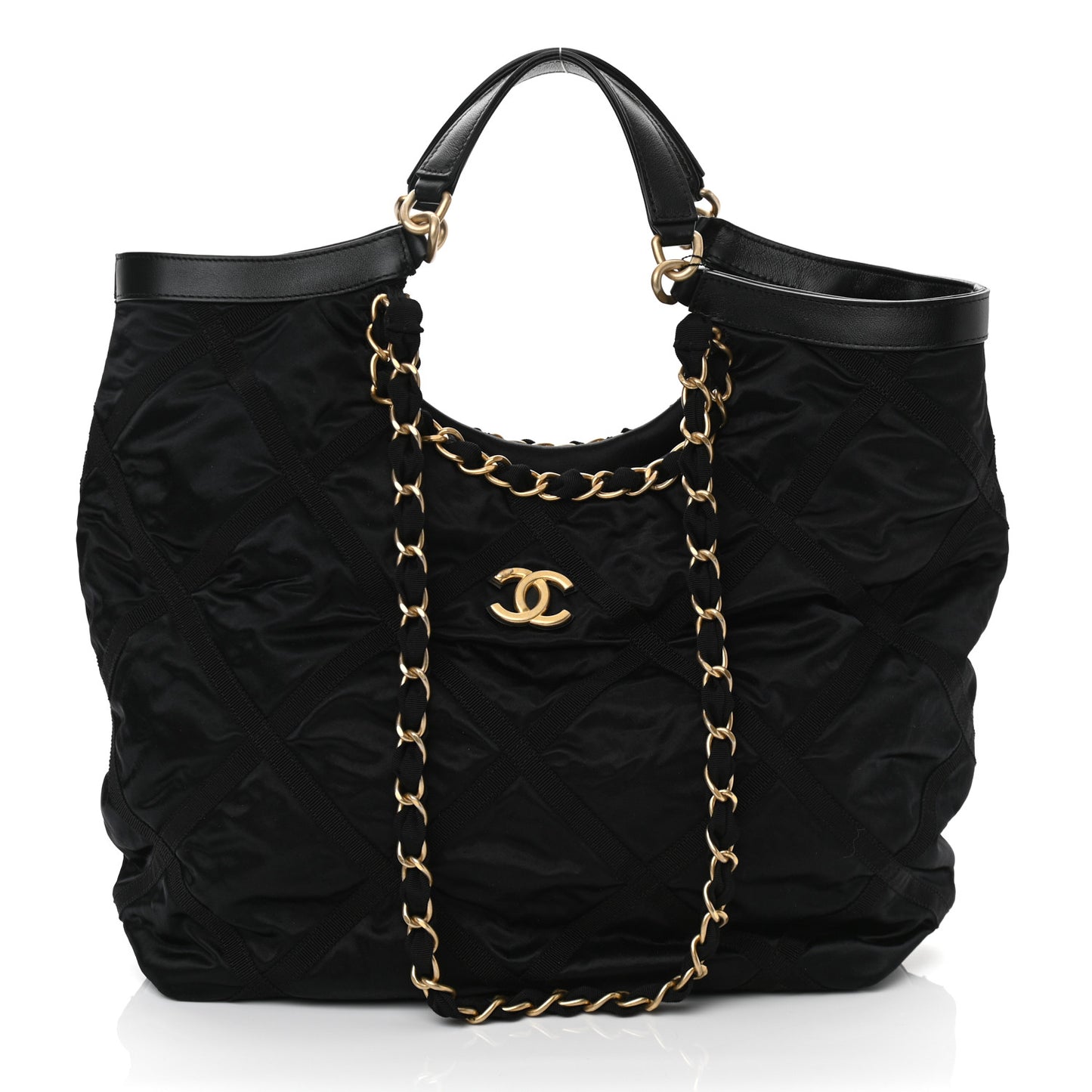 Nylon Grosgrain Quilted Lifestyle Shopping Tote Black