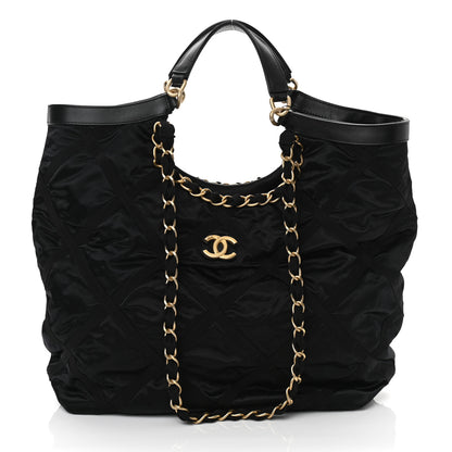 Chanel Nylon Grosgrain Quilted Lifestyle Shopping Tote Black 1 of 12