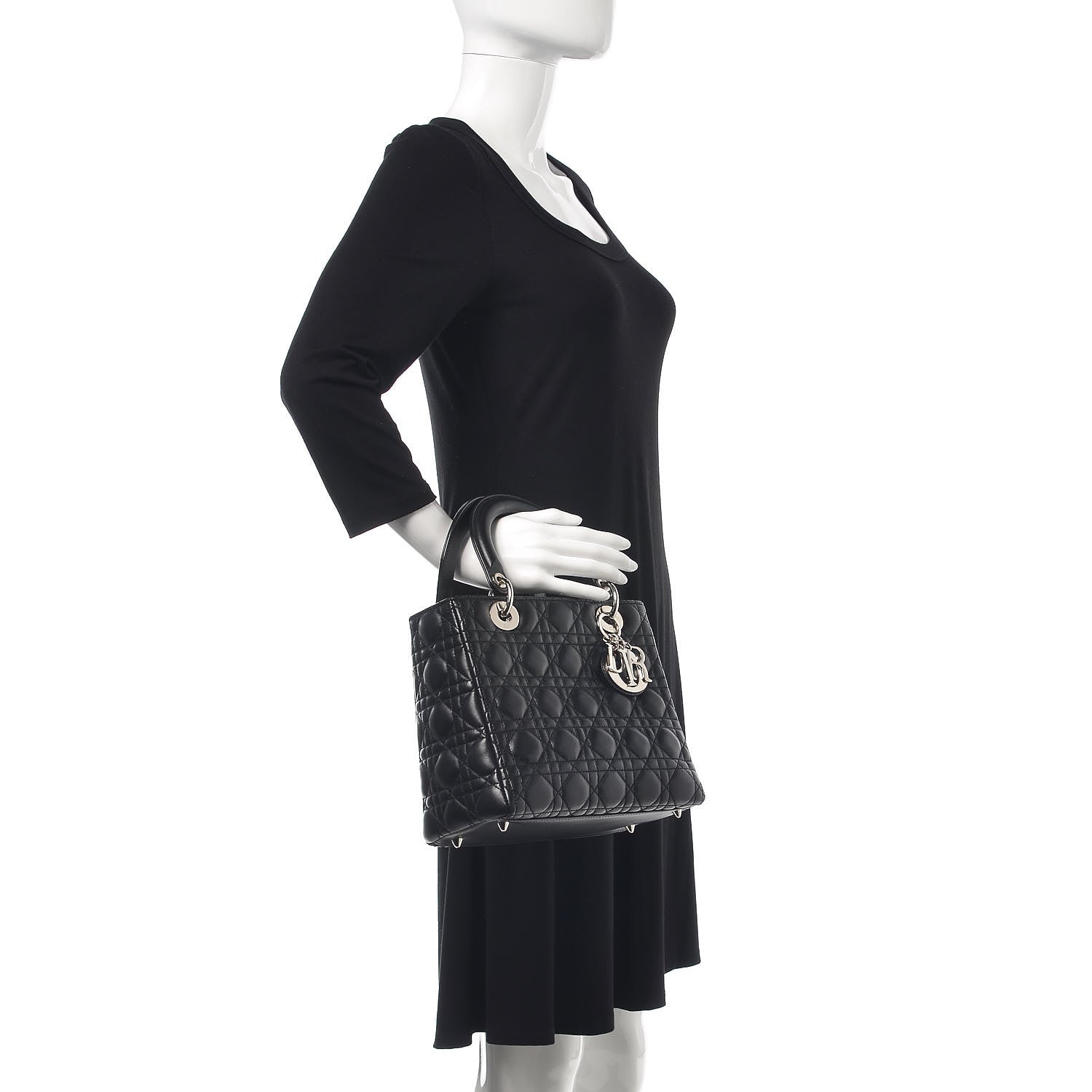 Christian Dior Lambskin Cannage Medium Lady Dior Black 2 of 16
