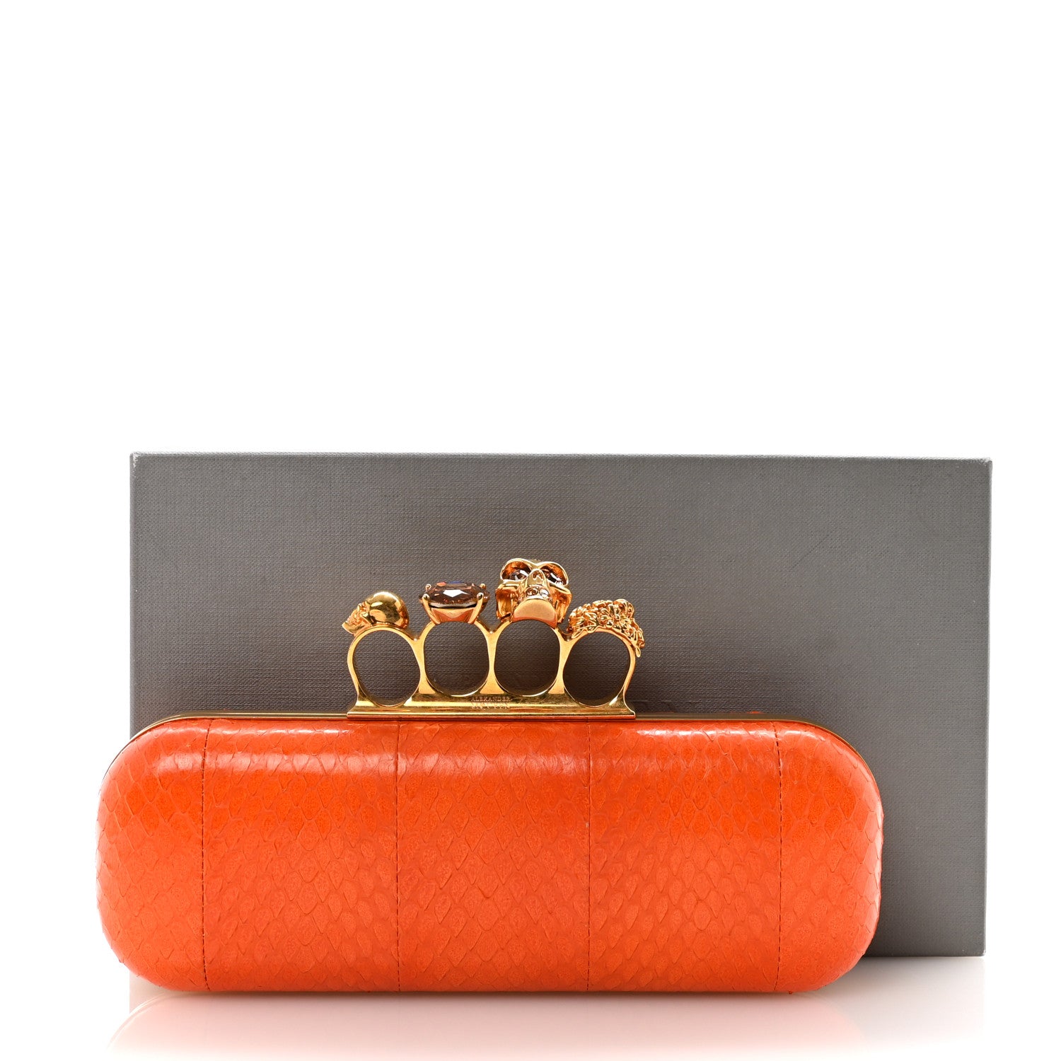 Alexander McQueen Snakeskin Knuckle Box Clutch Orange 8 of 8
