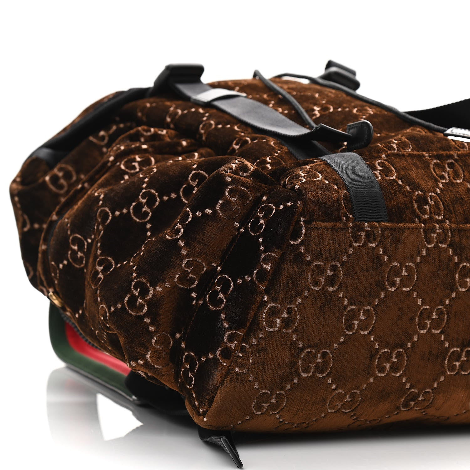 Gucci Velvet GG Monogram Web Medium Double Buckle Backpack Brown Black 6 of 10