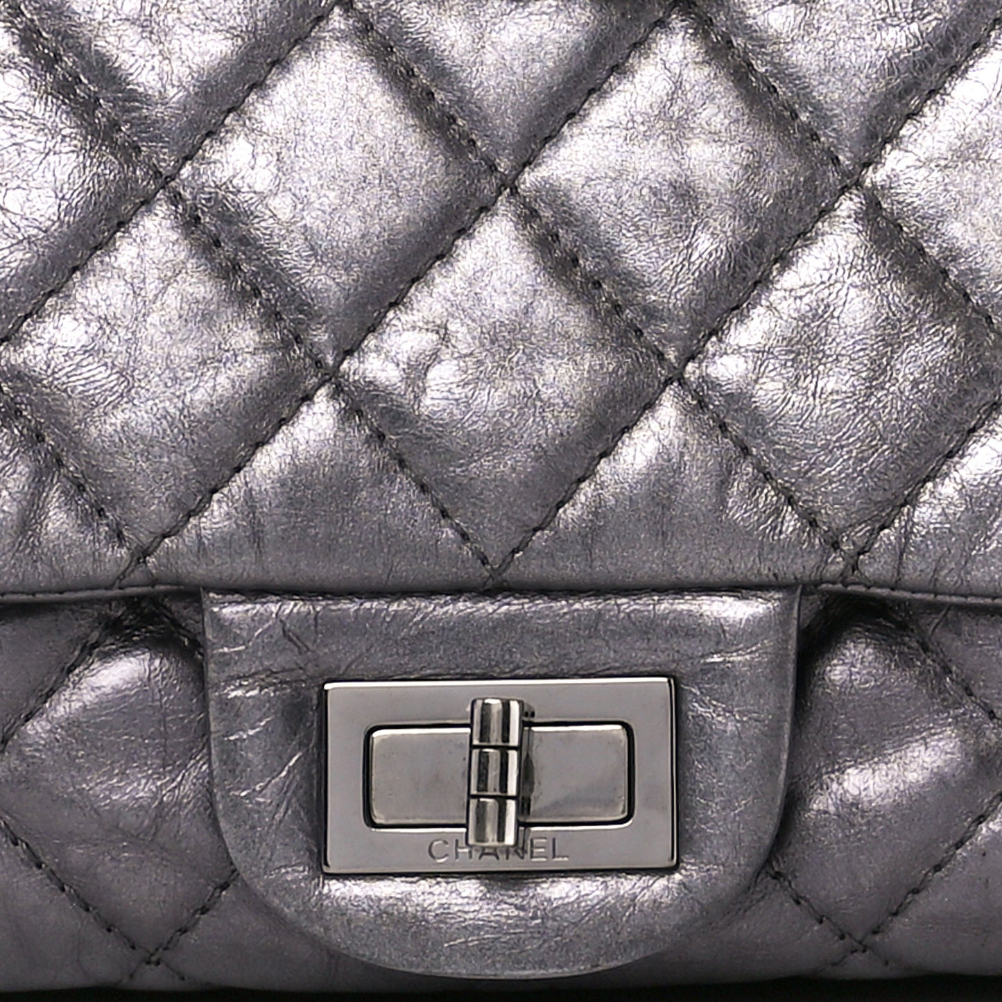 Metallic Aged Calfskin Quilted 2.55 Reissue 227 Flap Dark Silver