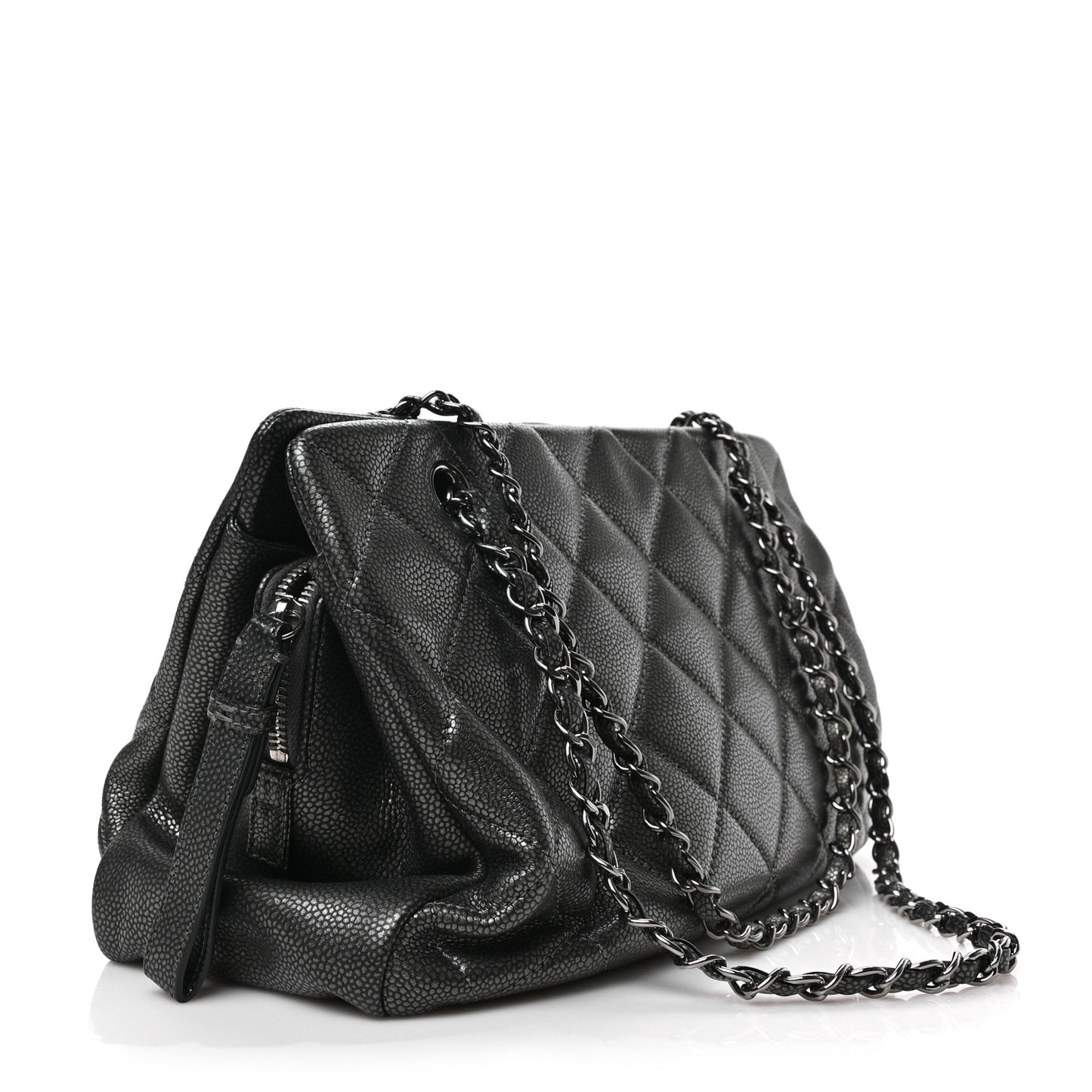 Metallic Caviar Quilted Timeless CC Shopping Tote Dark Grey