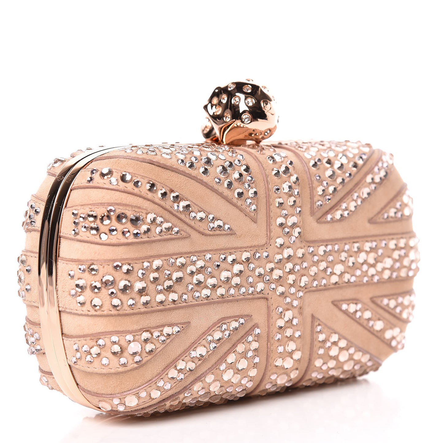 Suede Crystal Britannia Skull Box Clutch Pink