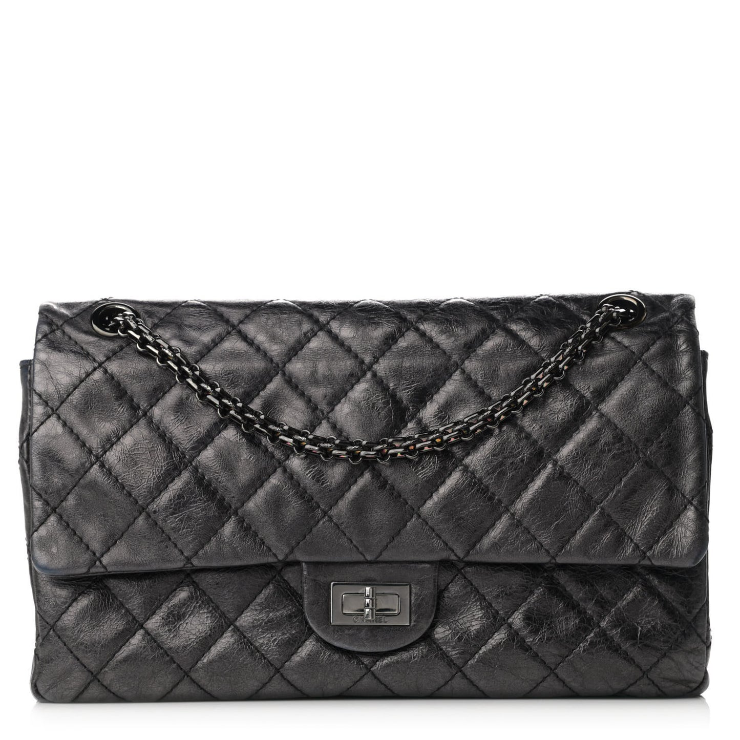 Metallic Aged Calfskin Quilted 2.55 Reissue 226 Flap Dark Silver