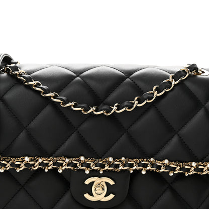 Chanel Lambskin Quilted Pearl Edge Rectangular Flap Bag Black 8 of 11