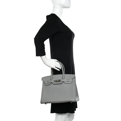 Hermes Togo Horseshoe Birkin 30 Gris Mouette Bleu Electrique 2 of 12